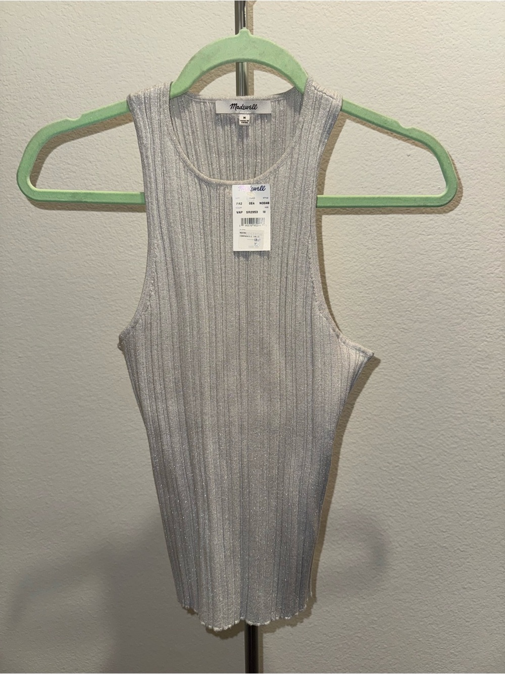 Sleek Madewell Women’s M Silver Metallic Ribbed Top Quiet Luxury Classic Beachy